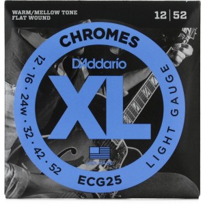 D'Addario ECG25 Chromes Flat Wound Electric Guitar Strings, Light, 12-52